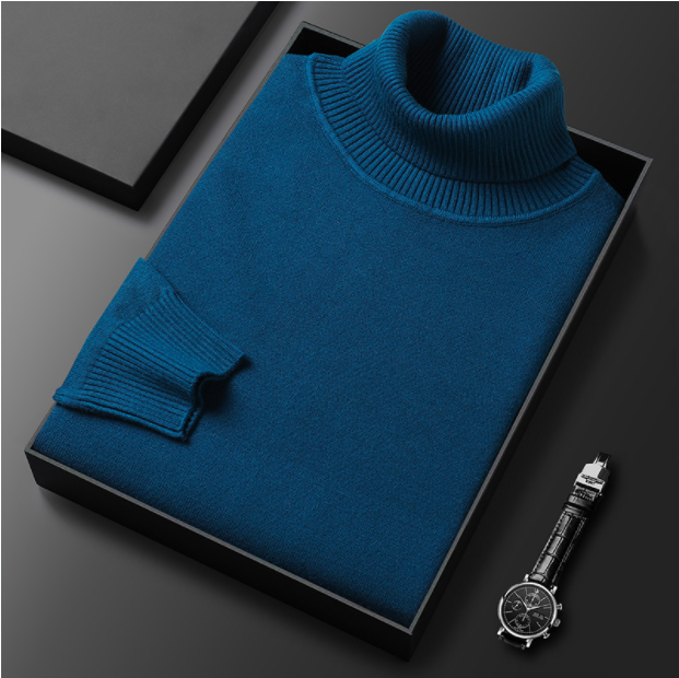 Men’s Turtleneck Sweater - Fine Knit - Ribbed Collar, Cuffs & Hem - Elegant & Warm