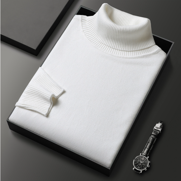 Men’s Turtleneck Sweater - Fine Knit - Ribbed Collar, Cuffs & Hem - Elegant & Warm