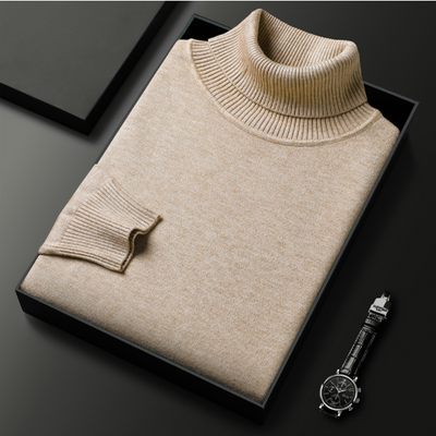 Men’s Turtleneck Sweater - Fine Knit - Ribbed Collar, Cuffs & Hem - Elegant & Warm