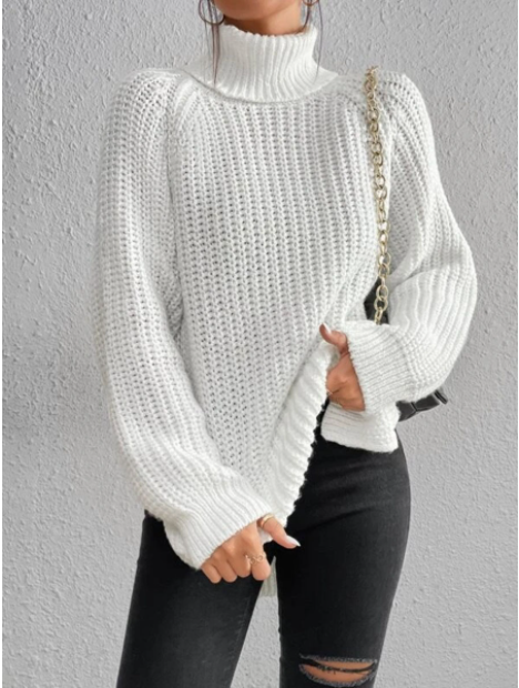 Women's full size turtle ribbed knit slit sweater