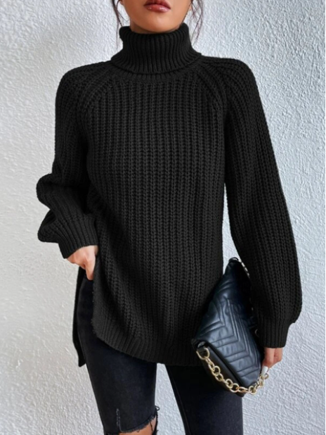 Women's full size turtle ribbed knit slit sweater