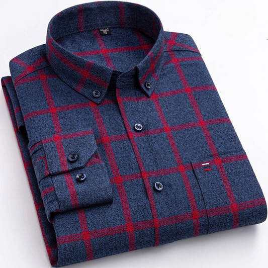 Men’s Button-Down Shirt - Plaid Pattern - Regular Fit - Smart Casual Wear