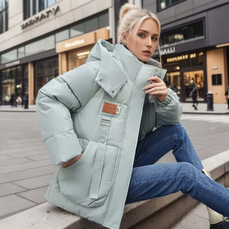 Women’s Quilted Jacket – Oversized Fit – Mid Length – Detachable Hood – Padded Warmth