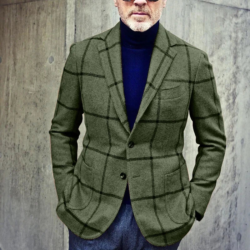 Men's Blazer - Tailored Fit - Large Check Pattern - Single-Breasted Two-Button Design