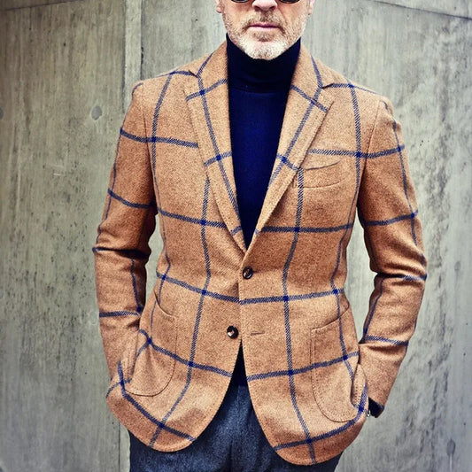 Men's Blazer - Tailored Fit - Large Check Pattern - Single-Breasted Two-Button Design