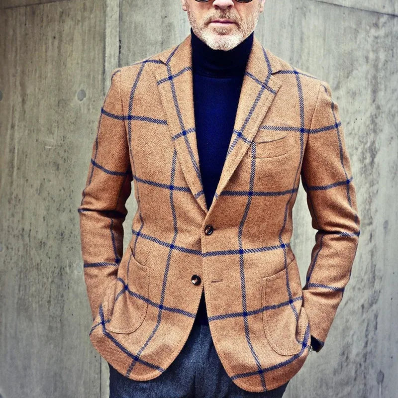 Men's Blazer - Tailored Fit - Large Check Pattern - Single-Breasted Two-Button Design