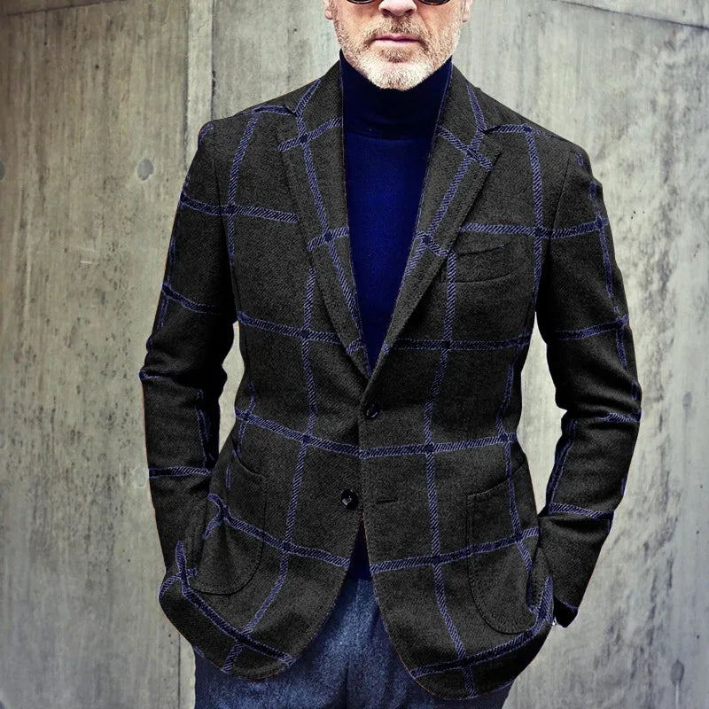 Men's Blazer - Tailored Fit - Large Check Pattern - Single-Breasted Two-Button Design