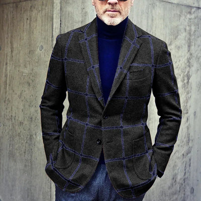 Men's Blazer - Tailored Fit - Large Check Pattern - Single-Breasted Two-Button Design