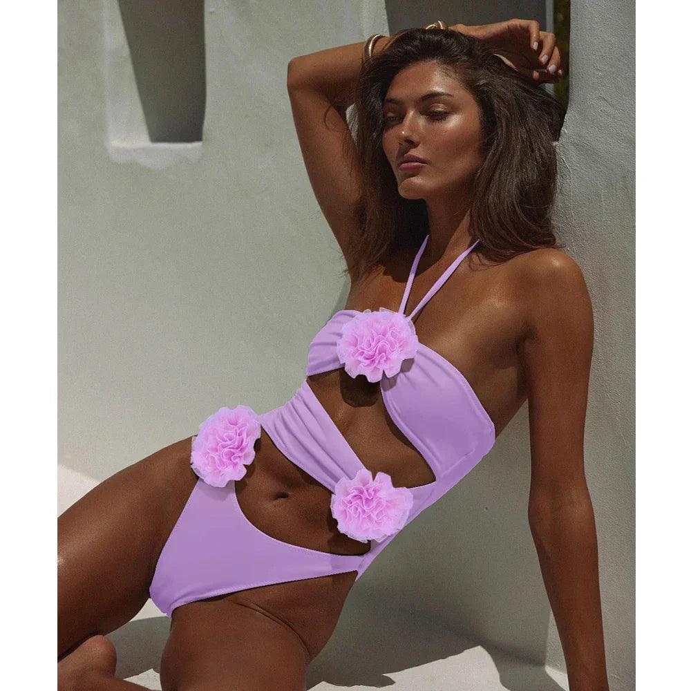 Floral One-Piece Swimsuit for Women – Elegant Cut-Out Monokini
