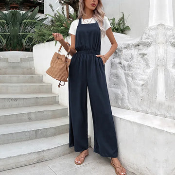 Caroline – wijde jumpsuit met elastische taille en zijzakken