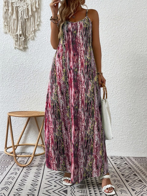 Women’s Maxi Dress - Lightweight Fabric - Spaghetti Straps - Relaxed Fit - Flowy Silhouette