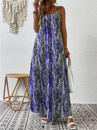 Women’s Maxi Dress - Lightweight Fabric - Spaghetti Straps - Relaxed Fit - Flowy Silhouette