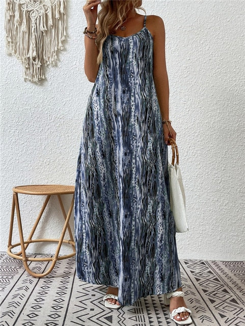 Women’s Maxi Dress - Lightweight Fabric - Spaghetti Straps - Relaxed Fit - Flowy Silhouette