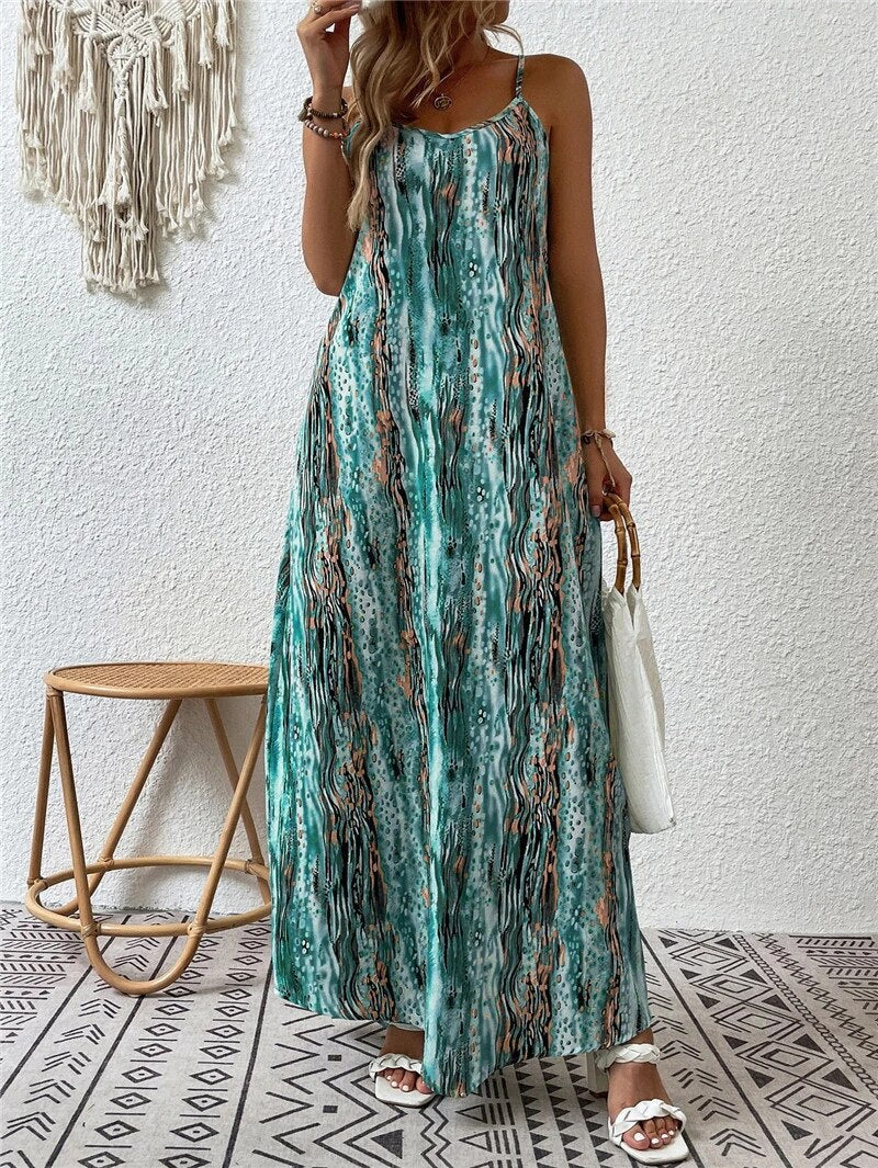 Women’s Maxi Dress - Lightweight Fabric - Spaghetti Straps - Relaxed Fit - Flowy Silhouette