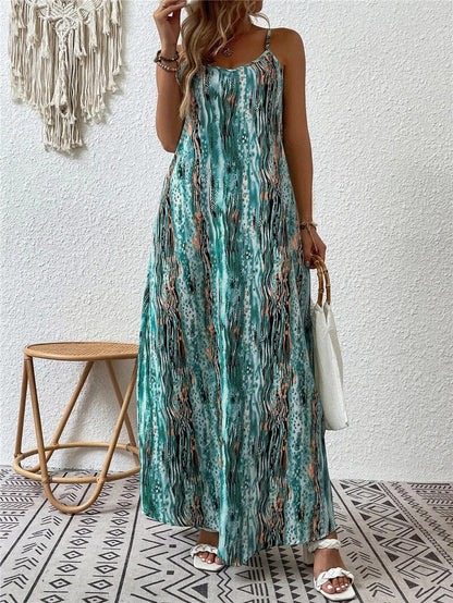 Women’s Maxi Dress - Lightweight Fabric - Spaghetti Straps - Relaxed Fit - Flowy Silhouette