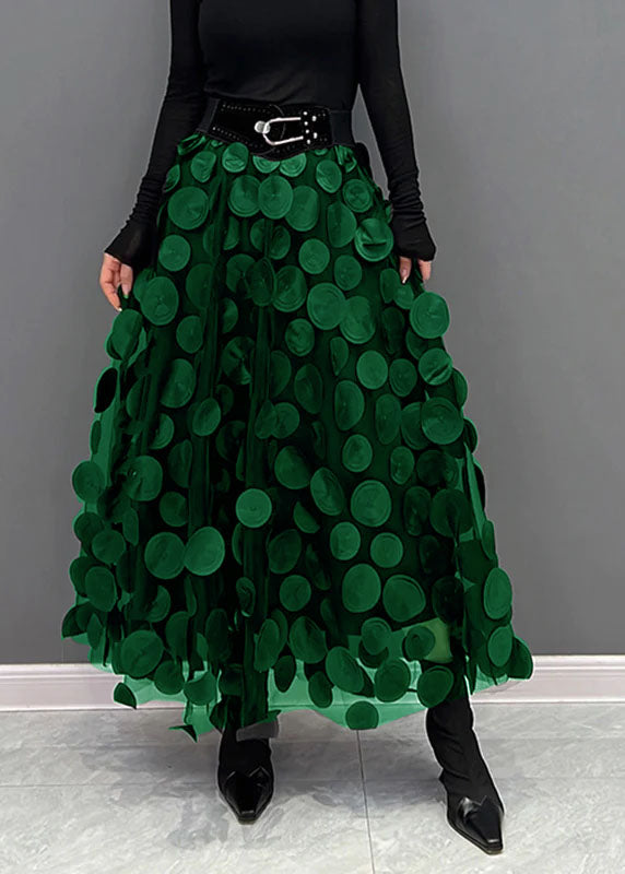 Women’s A-Line Midi Skirt – Layered Tulle – Voluminous Fit – Circular Appliqués – Belted Waist