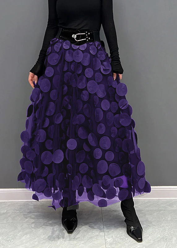 Women’s A-Line Midi Skirt – Layered Tulle – Voluminous Fit – Circular Appliqués – Belted Waist
