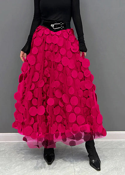 Women’s A-Line Midi Skirt – Layered Tulle – Voluminous Fit – Circular Appliqués – Belted Waist