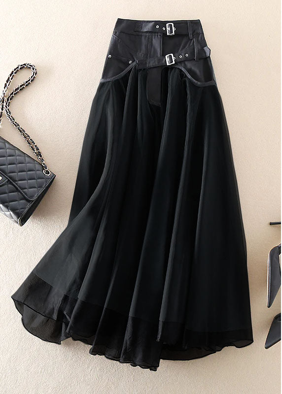 Women's high waist long mesh skirt