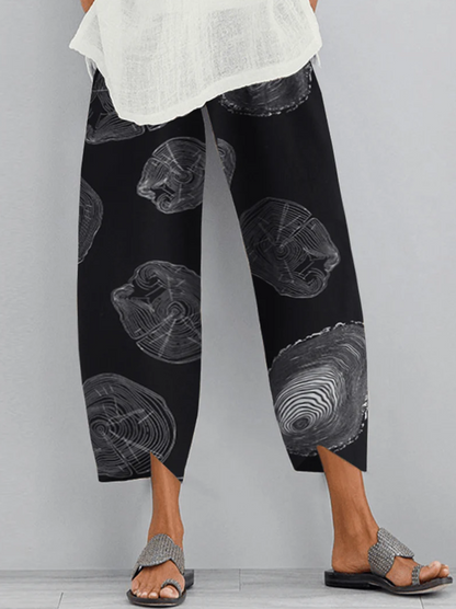 Women’s Wide-Leg Trousers – Relaxed Fit – Breathable Blend – Abstract Print – Full Length