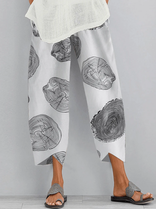 Women’s Wide-Leg Trousers – Relaxed Fit – Breathable Blend – Abstract Print – Full Length
