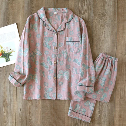 Women’s Pajama Set – Relaxed Fit – Button-Up with Piping – Breathable Blend – Full Length