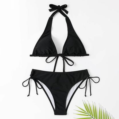 Women’s Bikini Set – Triangle Halter Top – Adjustable Side Ties – Stretch Fabric