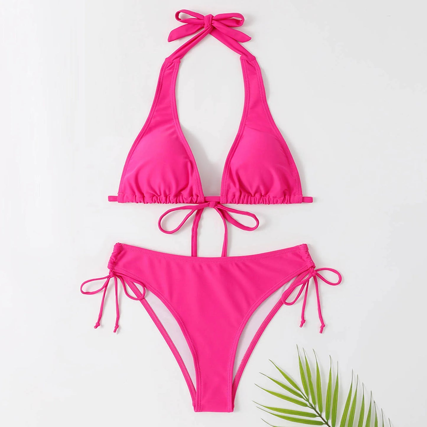 Women’s Bikini Set – Triangle Halter Top – Adjustable Side Ties – Stretch Fabric