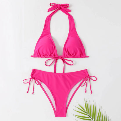Women’s Bikini Set – Triangle Halter Top – Adjustable Side Ties – Stretch Fabric
