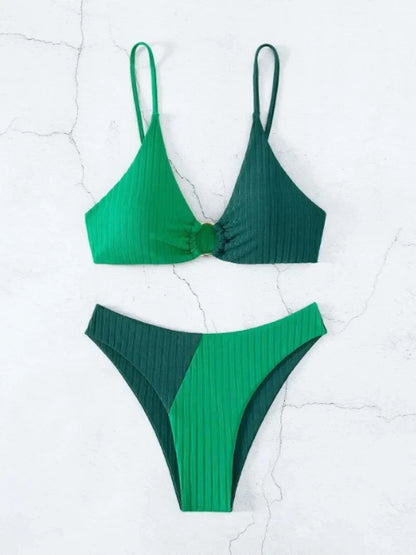Women’s Bikini Set – Push-Up Top – High Waist Bottom – Ribbed Texture – Ring Detail