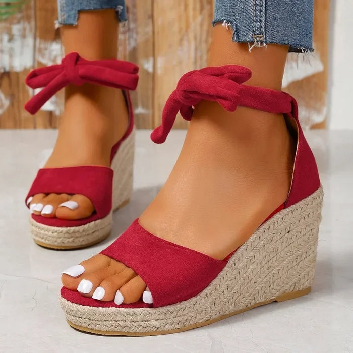 Women's Espadrille Wedge Sandals with Laces and Open Toe