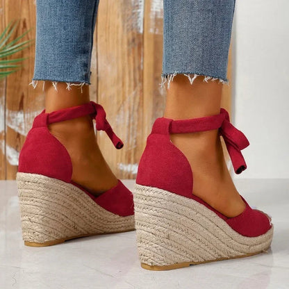 Women's Espadrille Wedge Sandals with Laces and Open Toe