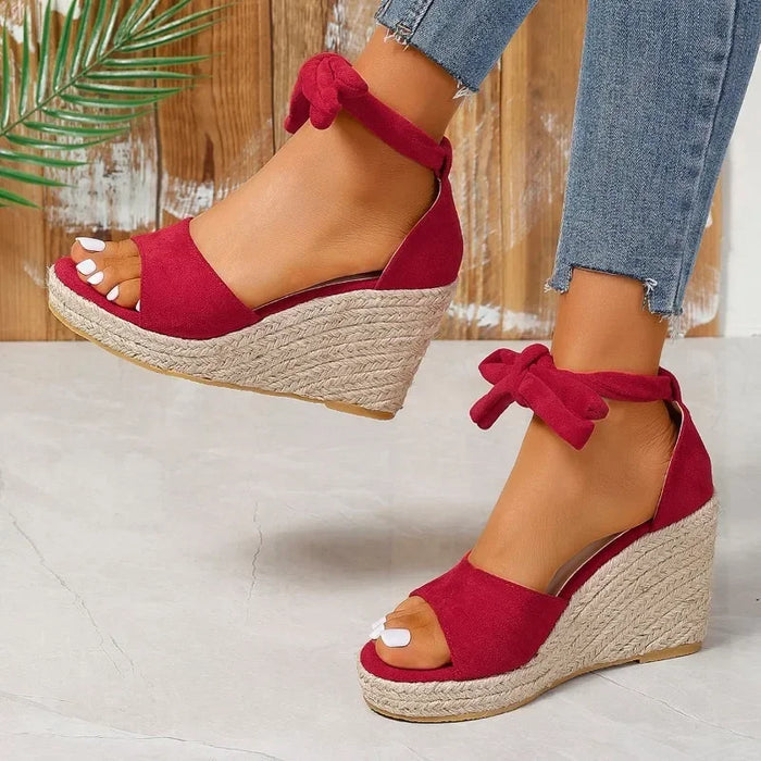 Women's Espadrille Wedge Sandals with Laces and Open Toe