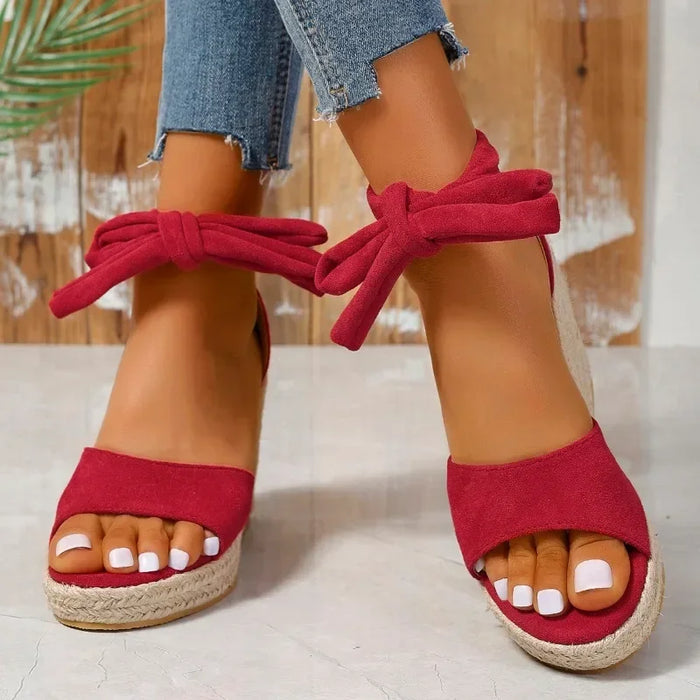 Women's Espadrille Wedge Sandals with Laces and Open Toe