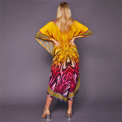 Women’s Beach Dress – Relaxed Fit – Kaftan Style – Breathable Blend – V-Neck Midi