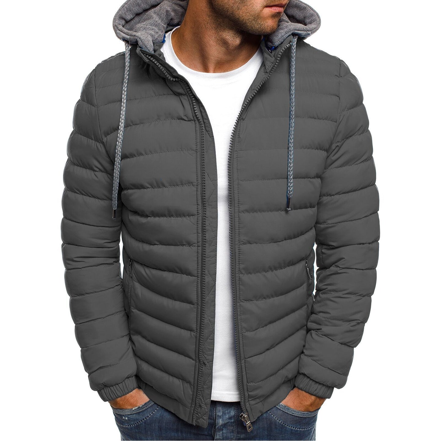 Quilted short hooded puffer jacket for men