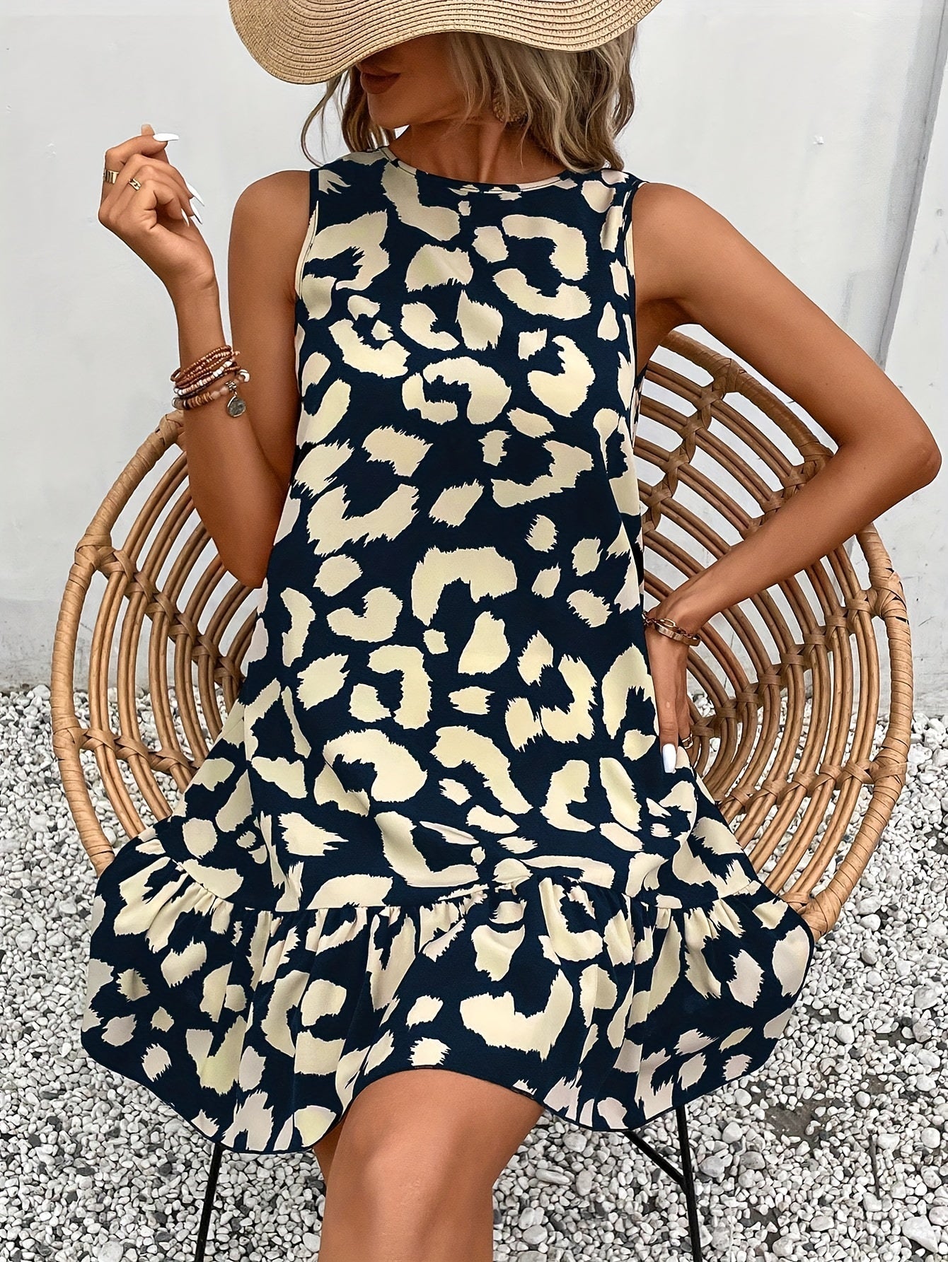 Elegant Women's Leopard Print Dress with Open Back