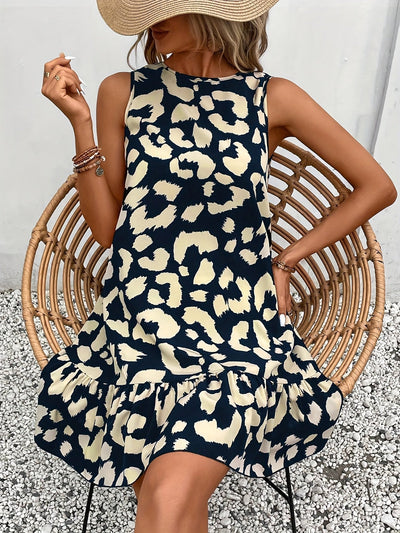 Elegant Women's Leopard Print Dress with Open Back