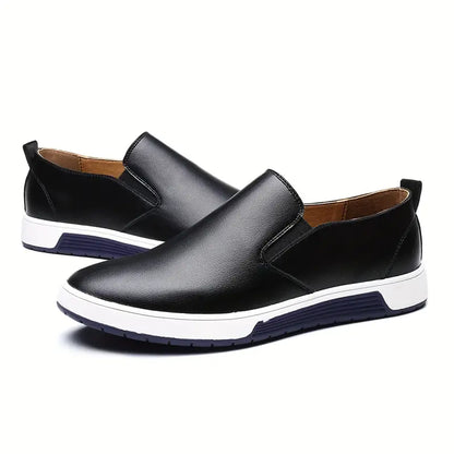 Men’s Slip-On Shoes - Leather - Flat Heel - Rubber Sole - Casual Comfortable Wear