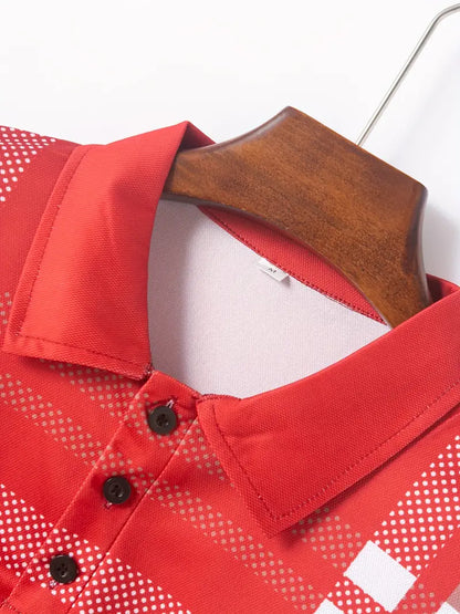 Men’s Polo Shirt - Plaid Pattern - Slim Fit - Short Sleeve Classic Casual Wear