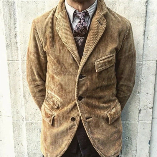 Men’s Corduroy Blazer – Tailored Fit – Notch Lapel – Single-Breasted – Flap Pockets