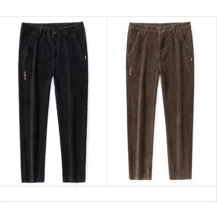 Men's corduroy pants with fleece lining and warm insulation