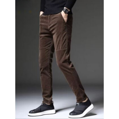 Men's thick corduroy pants with fleece lining and back pockets