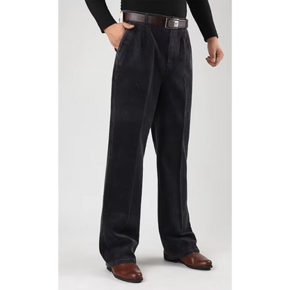 Men's corduroy pants with wide legs, high waist and side pockets