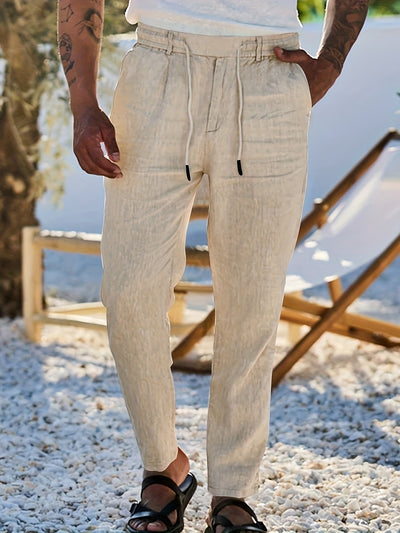 Drawstring pants with elastic waistband for men