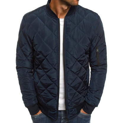 Men’s Quilted Jacket – Regular Fit – Diamond Stitch – Ribbed Trim – Sleeve Zip Pocket