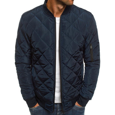 Men’s Quilted Jacket – Regular Fit – Diamond Stitch – Ribbed Trim – Sleeve Zip Pocket