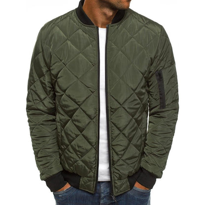 Men’s Quilted Jacket – Regular Fit – Diamond Stitch – Ribbed Trim – Sleeve Zip Pocket