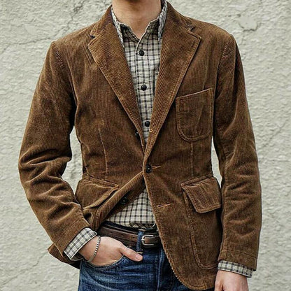 Men’s Corduroy Blazer – Tailored Fit – Notched Lapel – 2-Button – Smart Casual