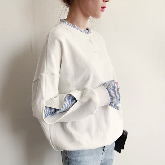 Women’s Sweatshirt – Oversized Fit – Lightweight Cotton – Ruffle Trim – Layered Cuffs